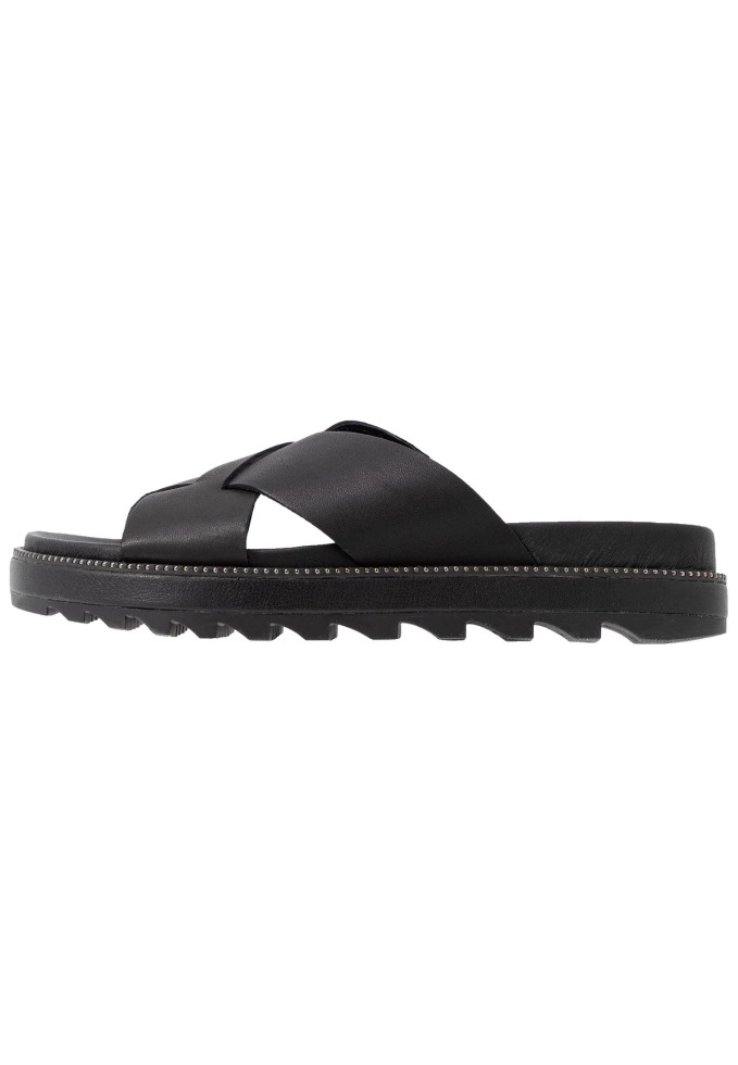 Schwarze Roaming Criss Cross Slide Pantoletten Sorel Schweiz