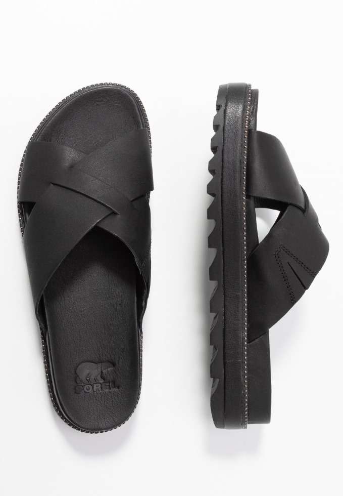 Schwarze Roaming Criss Cross Slide Pantoletten Sorel Schweiz