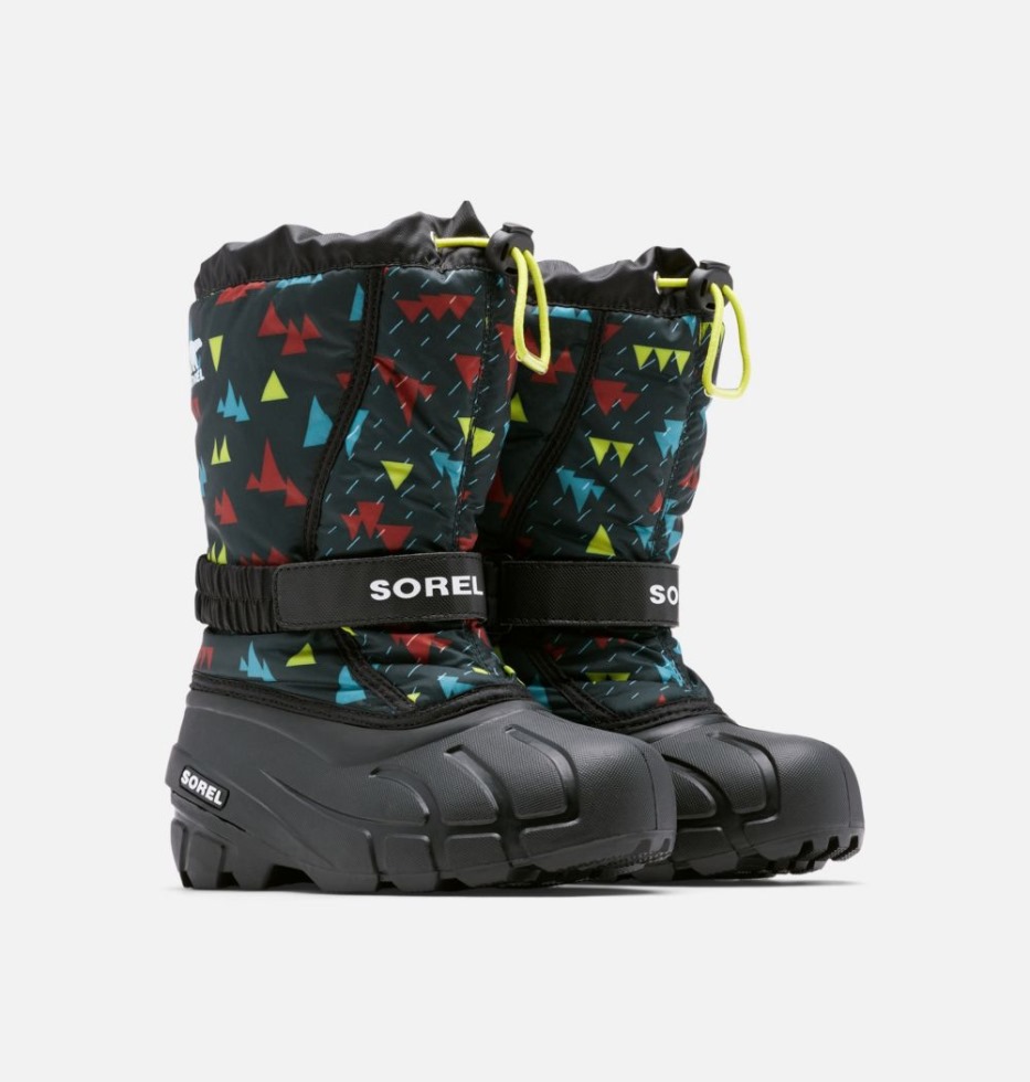 Schwarz-schwarzer Kinderstiefel Mit Flury-print Sorel Switzerland