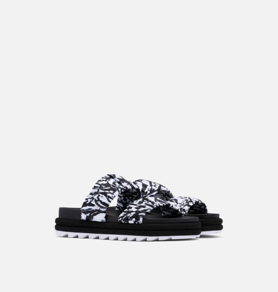 Schwarz-weiße Sandale Roaming Damen Mit Zwei Riemen Sorel Switzerland