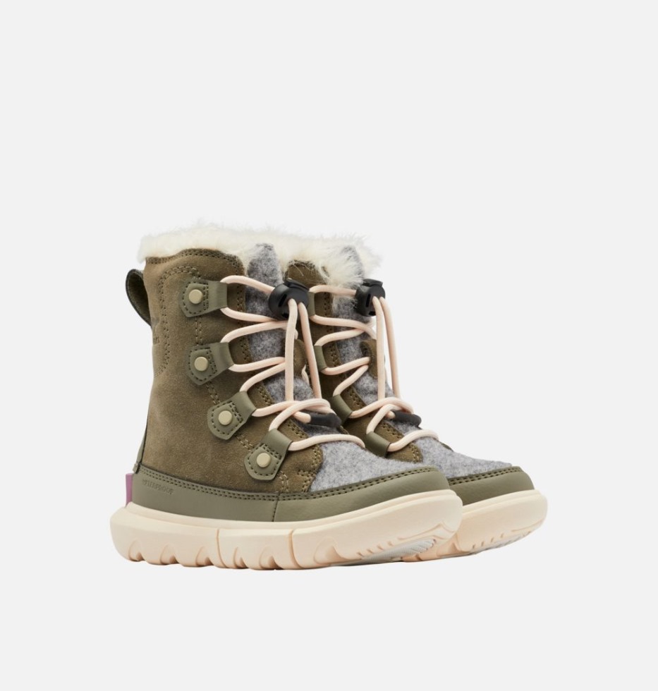 Explorer-Schnürstiefel Für Kinder Sorel Switzerland Stone Green-white Peach