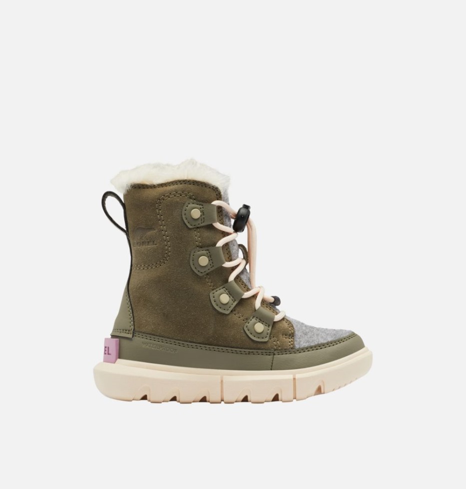 Kids Explorer Lace Winter Boot Sorel Switzerland Stone Green-white Peach
