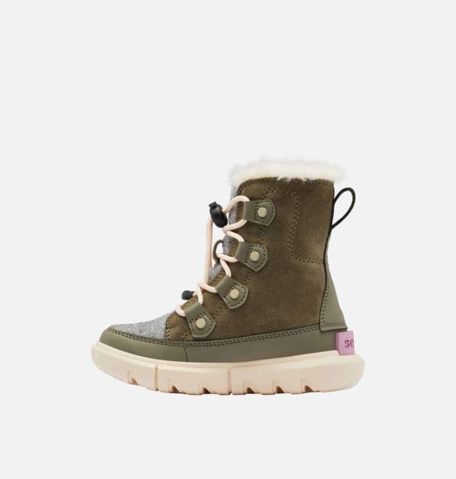 Kids Explorer Lace Winter Boot Sorel Switzerland Stone Green-white Peach