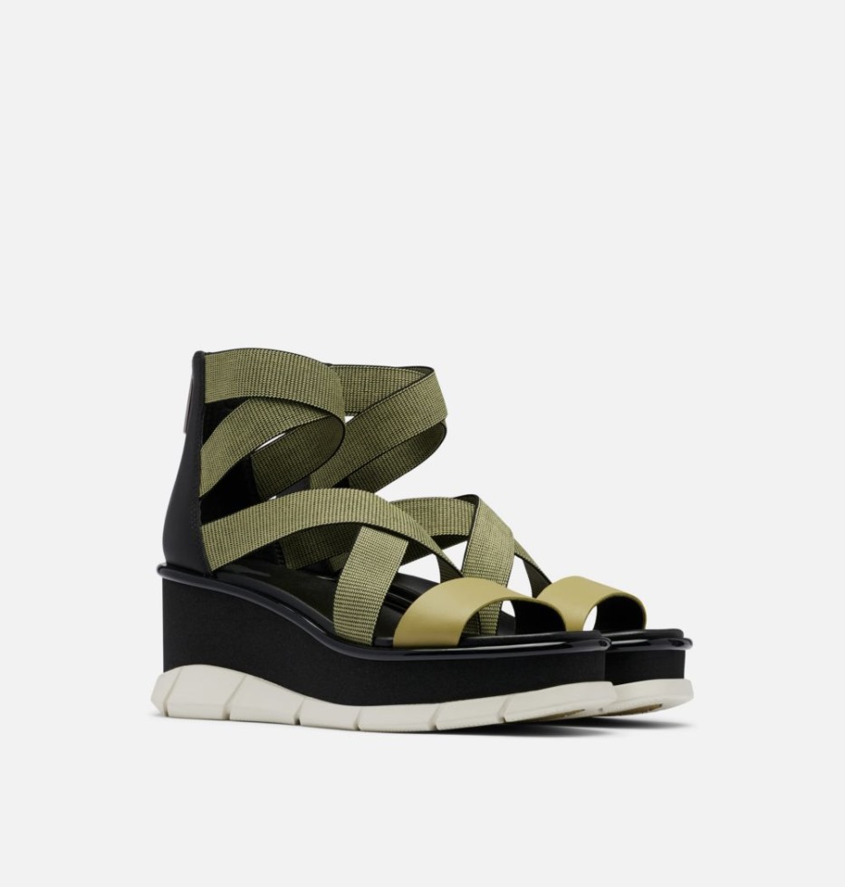 Olivfarben-schwarz Sorel Schweiz Joanie Iii Sportriemen Keilsandale Für Damen