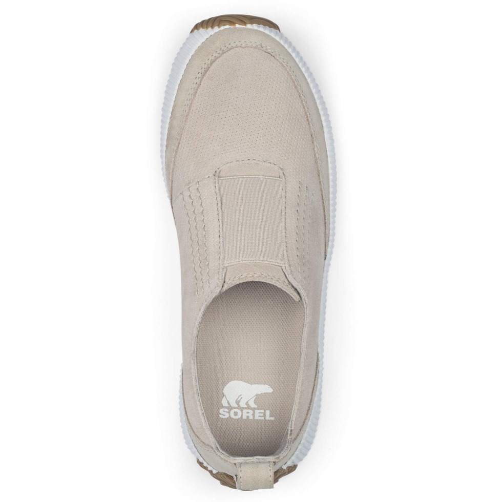 Weicher Taupefarbener Sorel Out 'n About Plus Slip-on-sneaker Aus Wildleder Mit Dicker Gummisohle