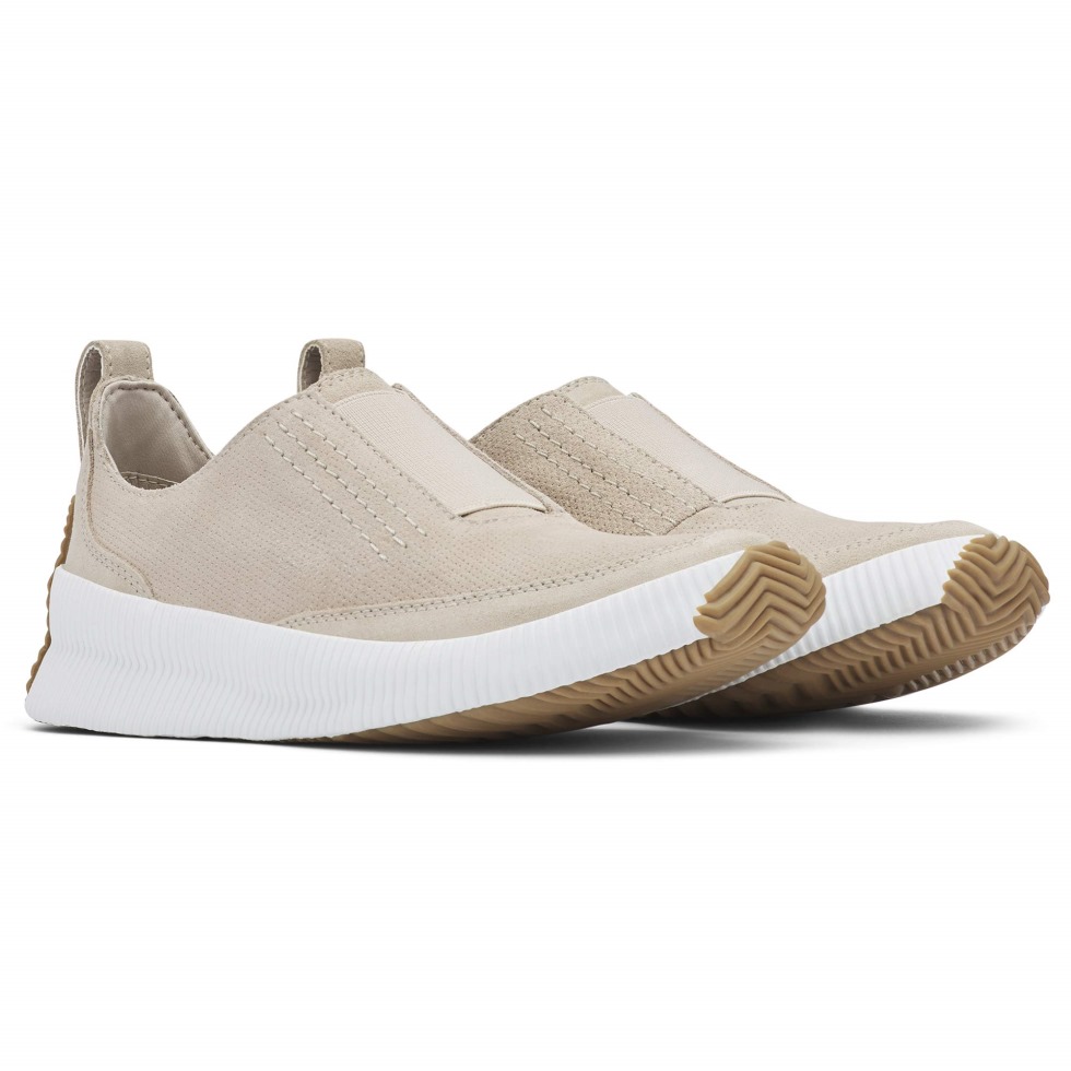 Weicher Taupefarbener Sorel Out 'n About Plus Slip-on-sneaker Aus Wildleder Mit Dicker Gummisohle