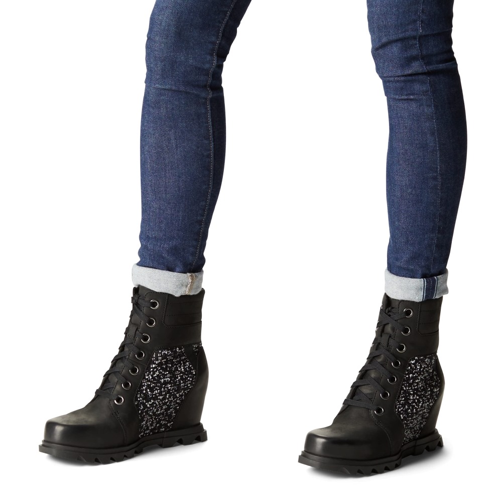 Sorel Black Sea Salt Joan Of Arctic Wedge Iii Lexie Boot Wasserdichte Lederkeilstiefel Für Damen