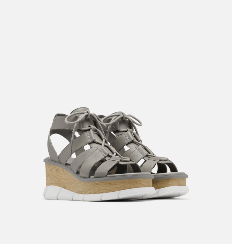 Sorel Switzerland Chrome Grau-weiße Joanie Iii Spitze Keilsandale Für Damen