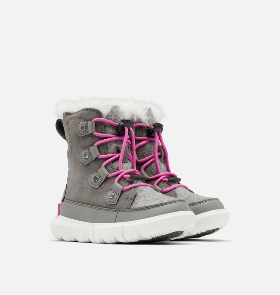 Sorel Switzerland Kids Explorer Lace Winterstiefel Quarry-bright Lavender