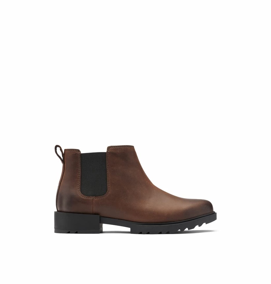 Sorel Emelie Ii Chelsea Boot Wasserdichte Lederregenstiefel Für Damen Schwarz Gefallen