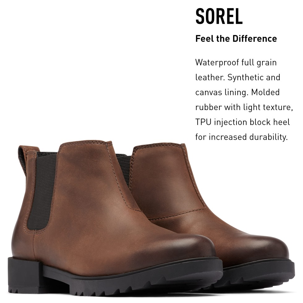 Sorel Emelie Ii Chelsea Boot Wasserdichte Lederregenstiefel Für Damen Schwarz Gefallen
