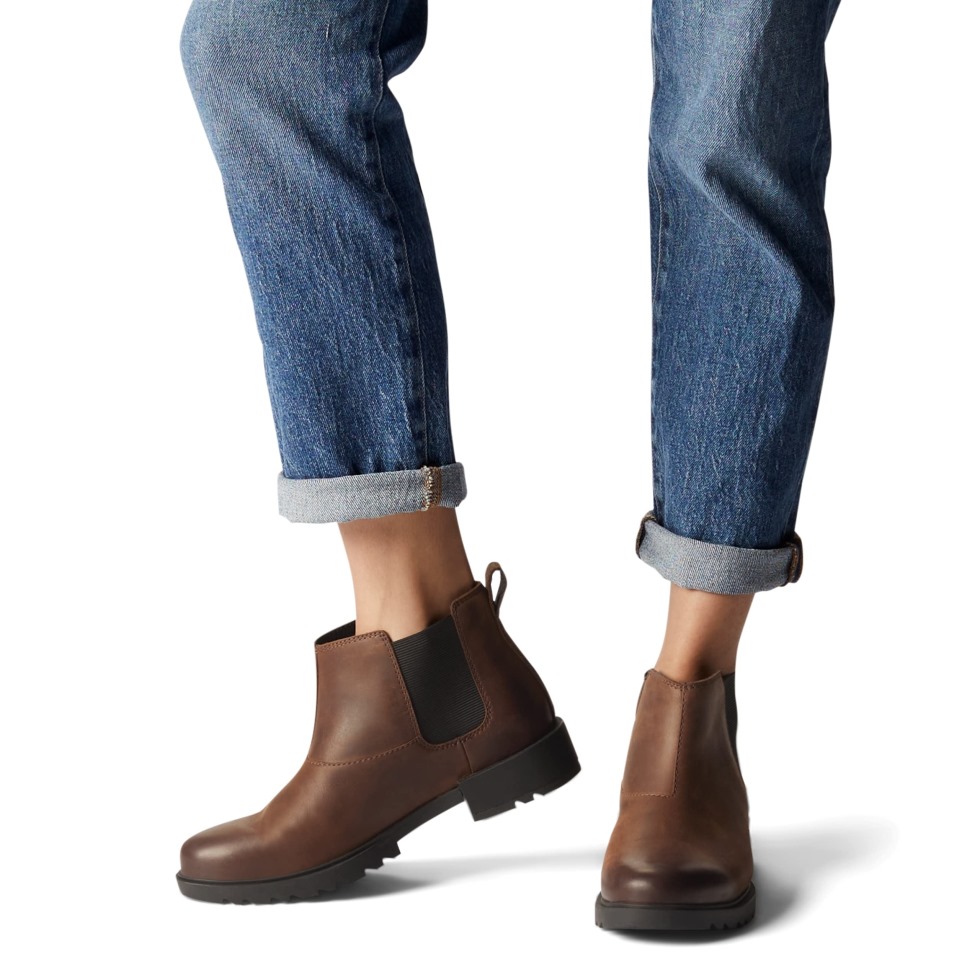 Sorel Emelie Ii Chelsea Boot Wasserdichte Lederregenstiefel Für Damen Schwarz Gefallen