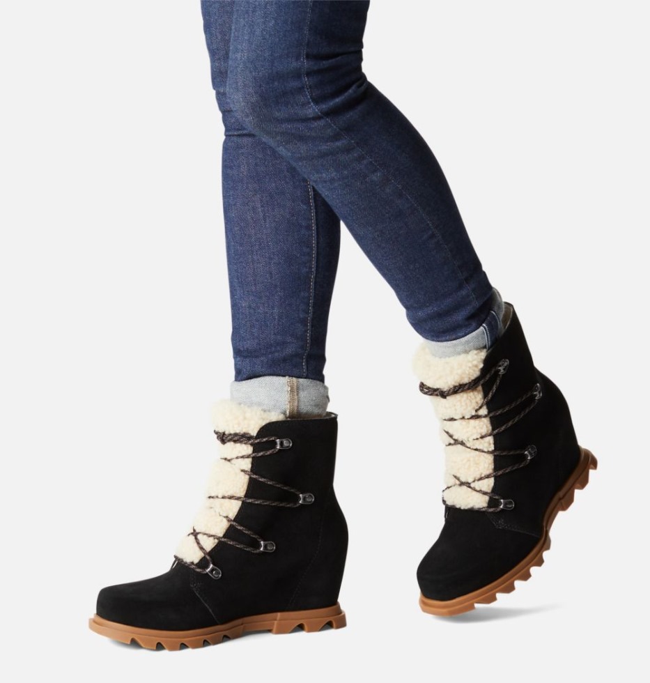 Sorel Schweiz Damen Joan Of Arctic Wedge Iii Lace Cosy Bootie Black-sea Salt