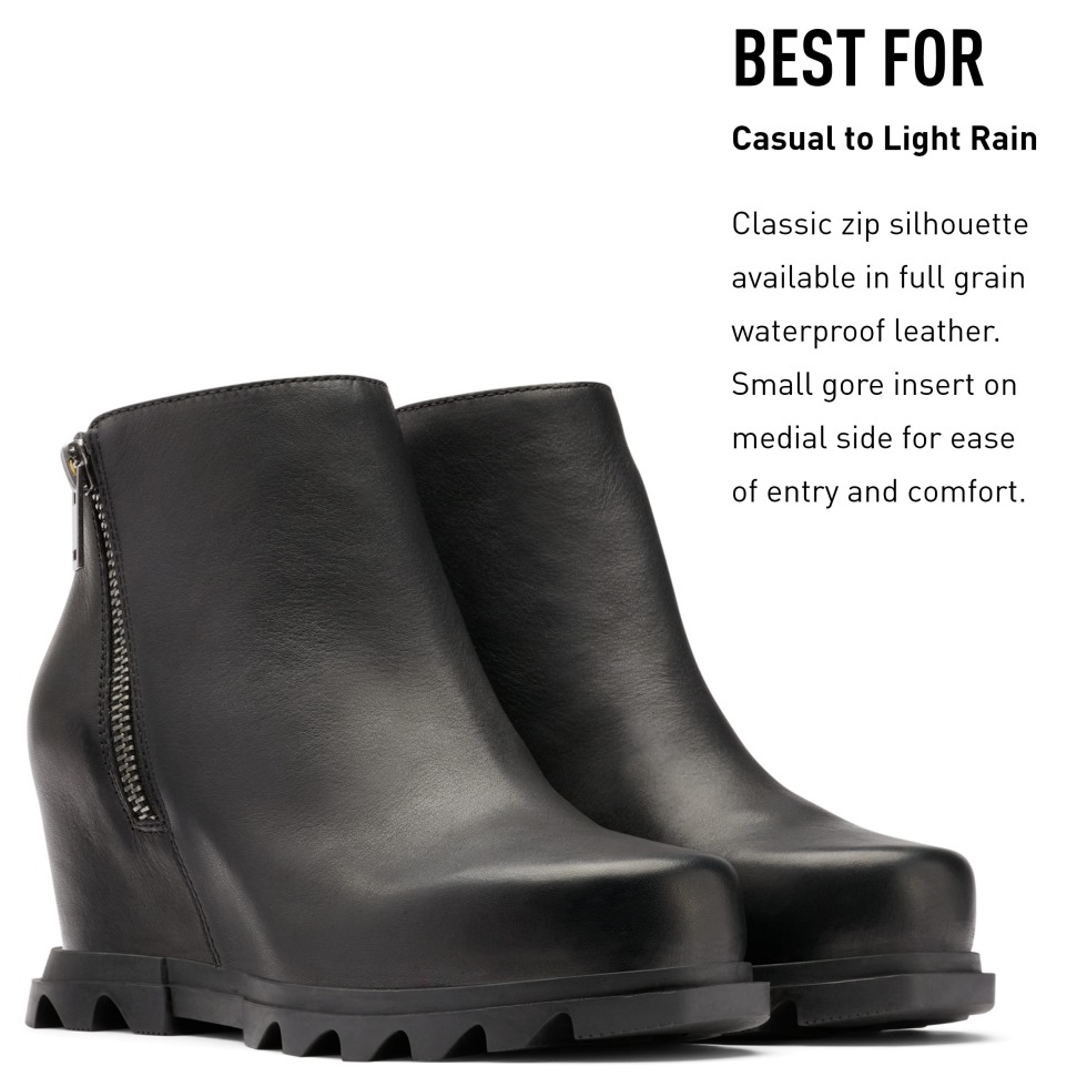 Sorel Damen Joan Of Arctic Wedge Iii Zip Boot Wasserdichte Leder Keilstiefel Schwarz Meersalz