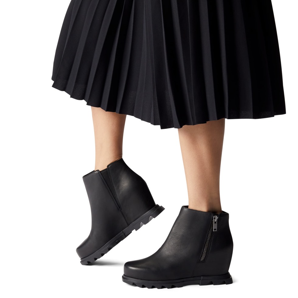 Sorel Damen Joan Of Arctic Wedge Iii Zip Boot Wasserdichte Leder Keilstiefel Schwarz Meersalz
