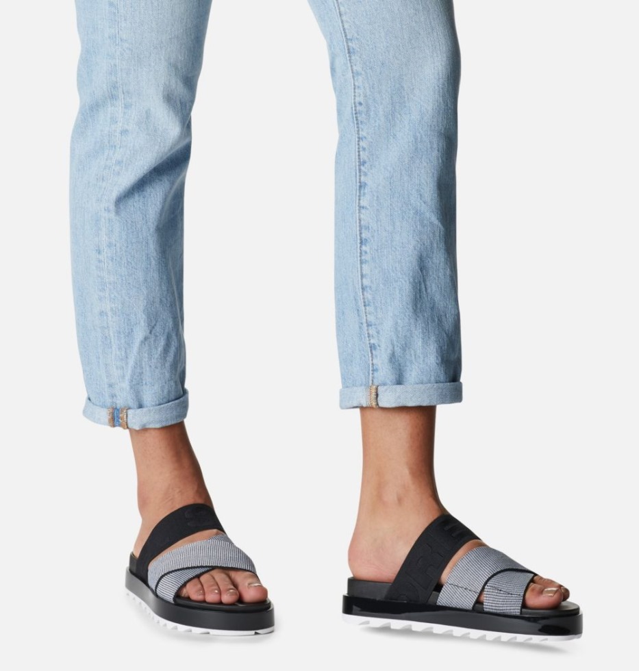 Weiß-schwarze Roaming Sport Pantolette Damen Sorel Switzerland