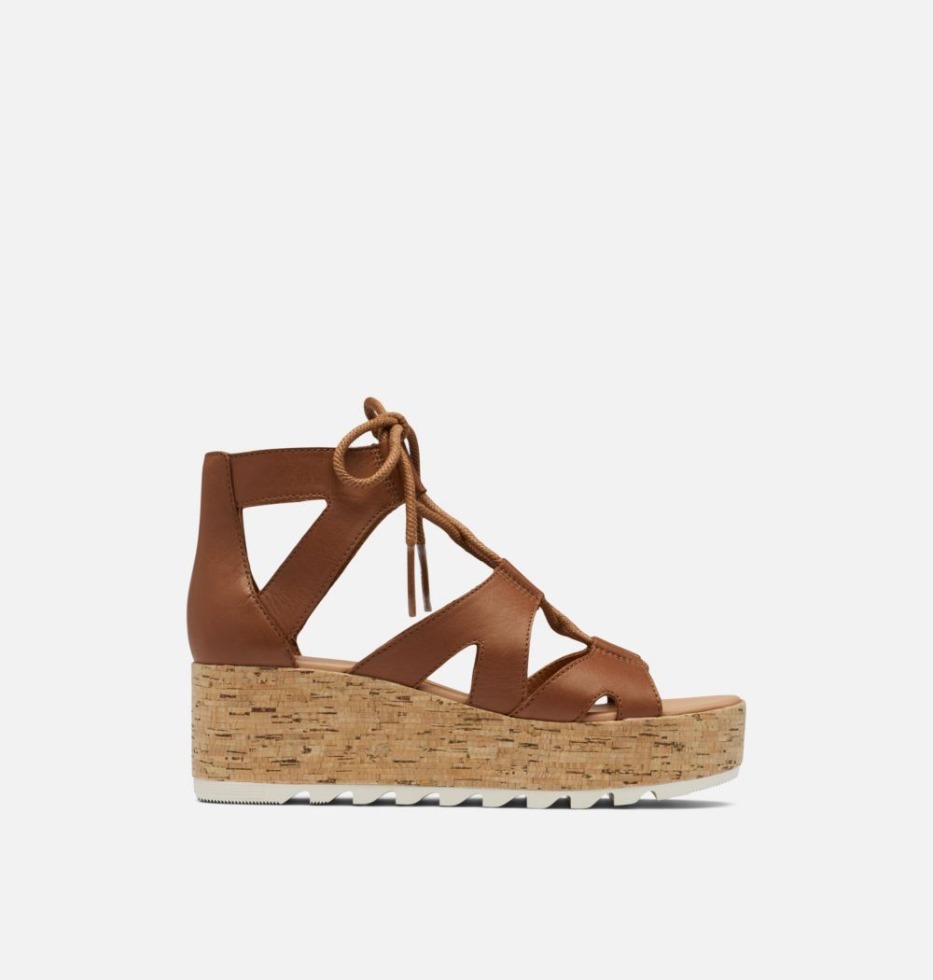 Cameron Flatform Damensandalen Mit Keilabsatz Aus Spitze Sorel Schweiz Samt Tan-kreide