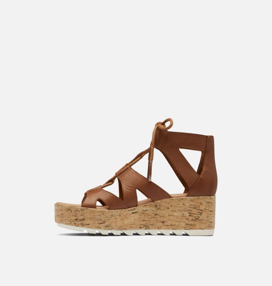 Cameron Flatform Damensandalen Mit Keilabsatz Aus Spitze Sorel Schweiz Samt Tan-kreide