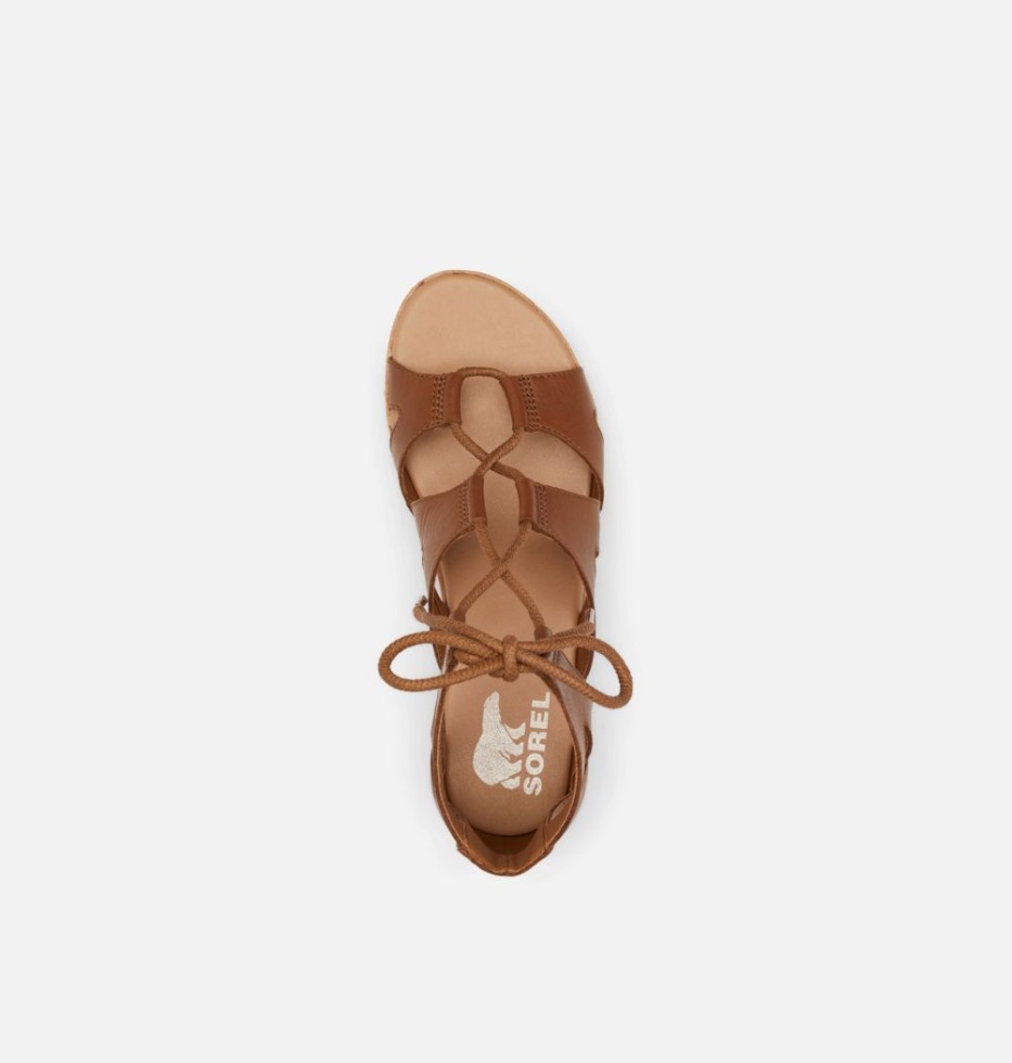 Cameron Flatform Damensandalen Mit Keilabsatz Aus Spitze Sorel Schweiz Samt Tan-kreide
