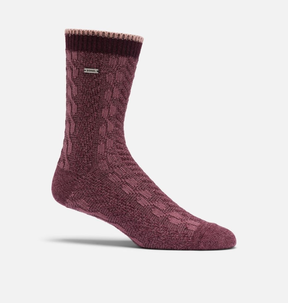 Damen Crew Zopfstricksocken Wineberry Sorel Switzerland