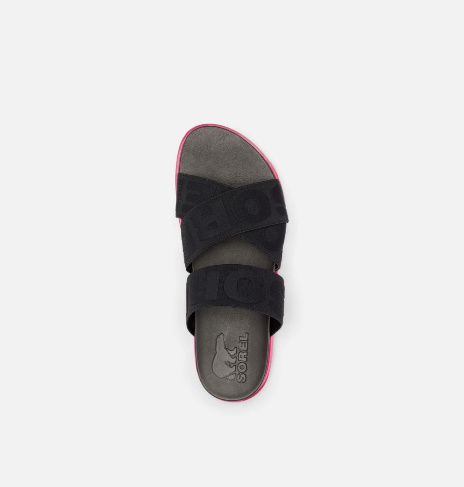 Roaming Sport Slide Damensandale Sorel Schweiz Black-Punch Pink