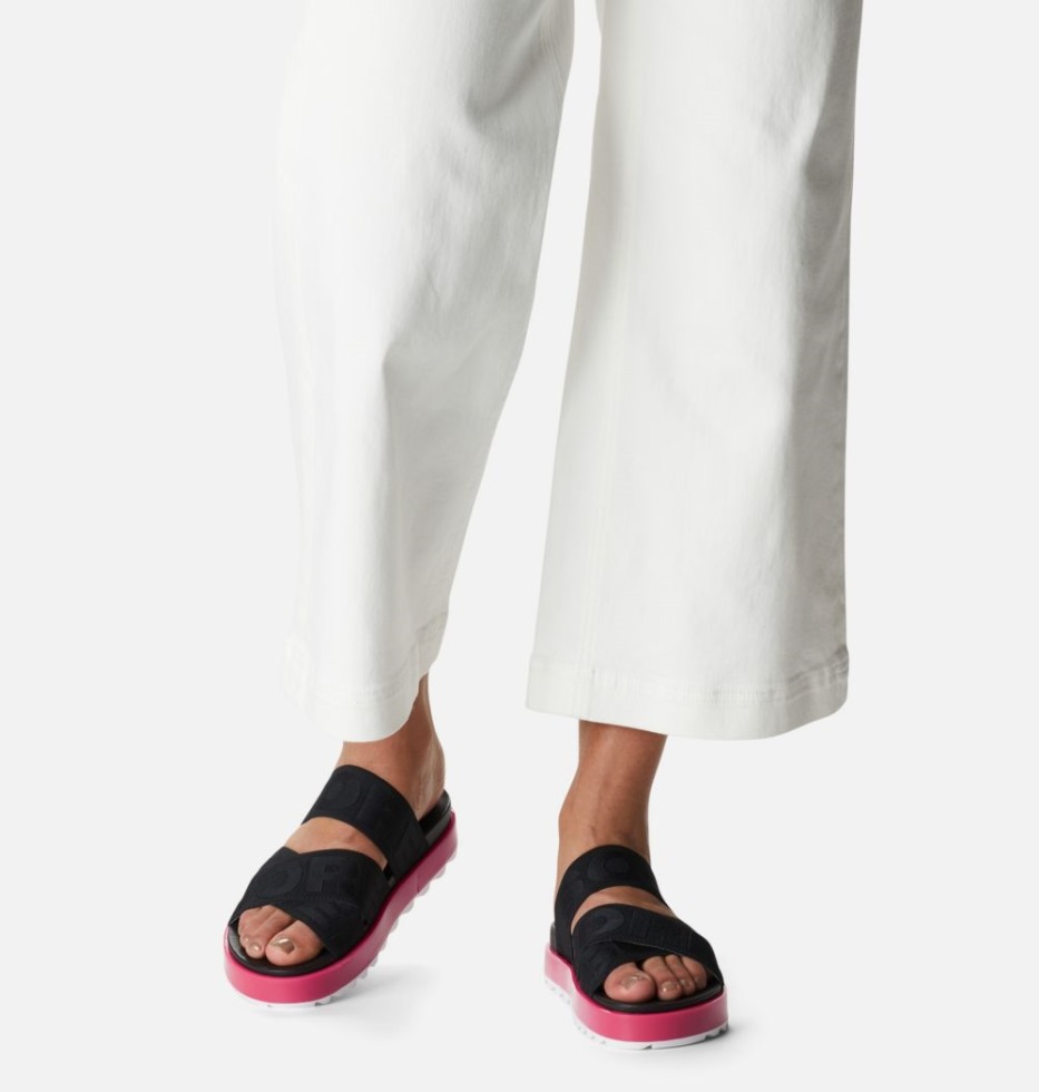 Roaming Sport Slide Damensandale Sorel Schweiz Black-Punch Pink