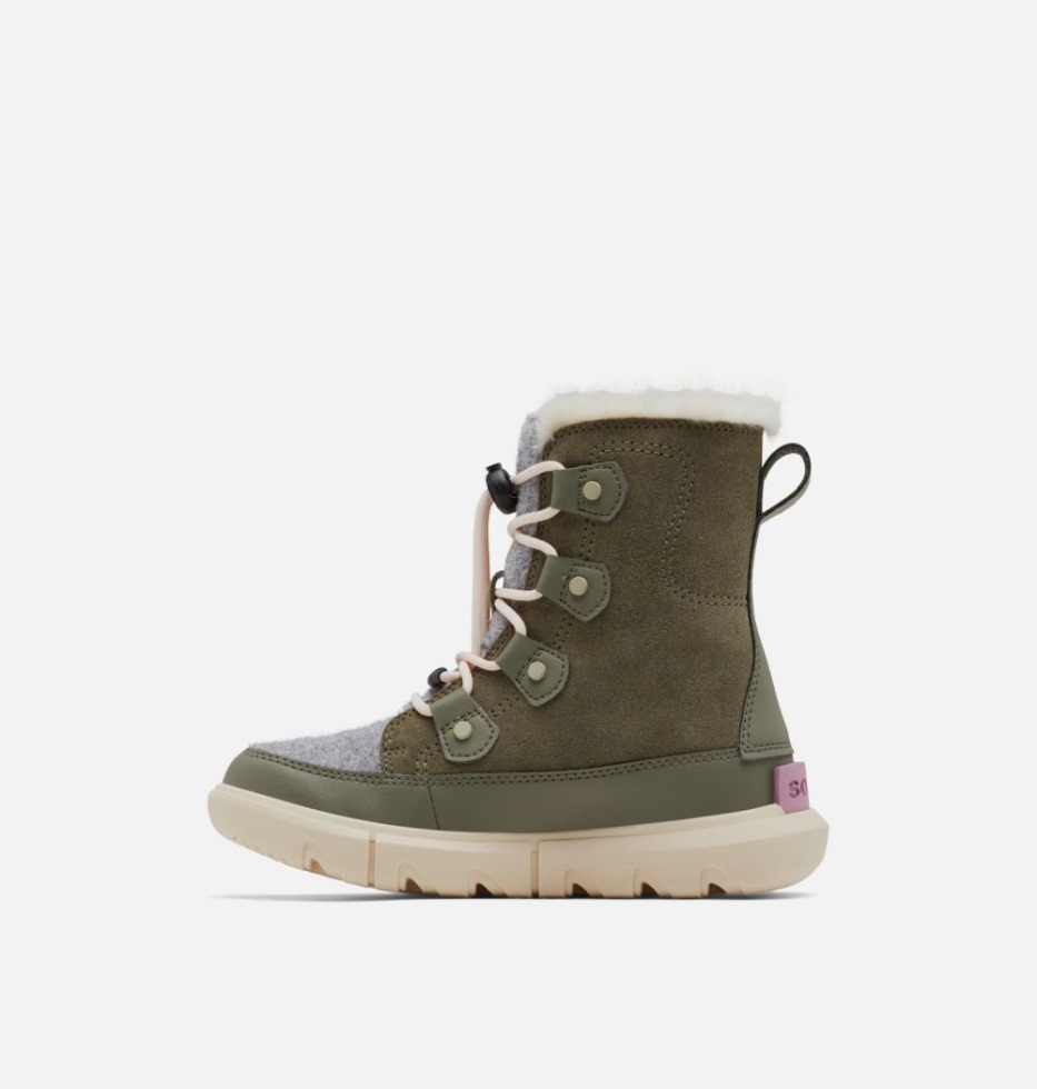 Youth Explorer Lace Winterstiefel Sorel Schweiz Stone Green-White Peach